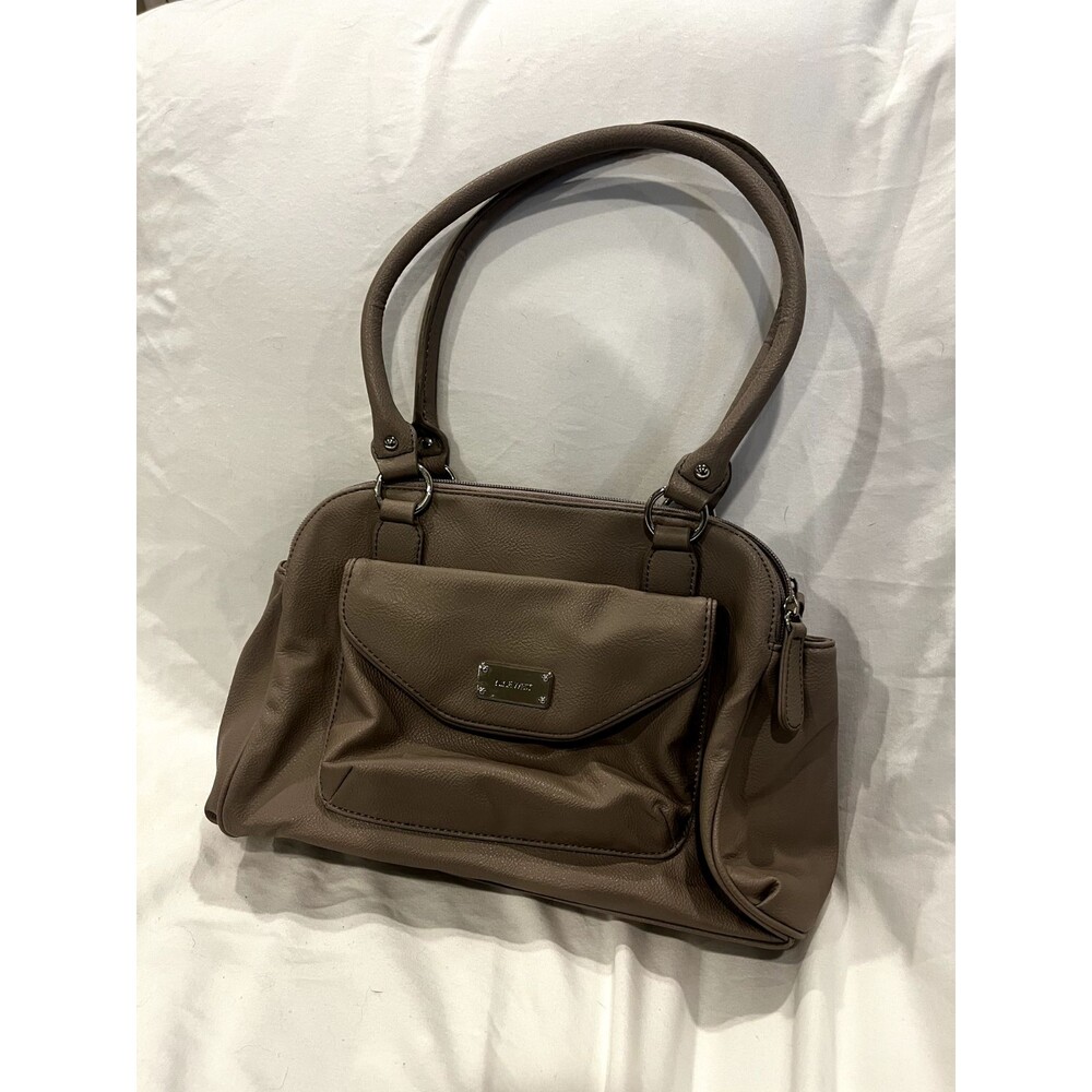 NINE WEST Purse Women's Taupe Lined Zip Pockets Handbag Logo